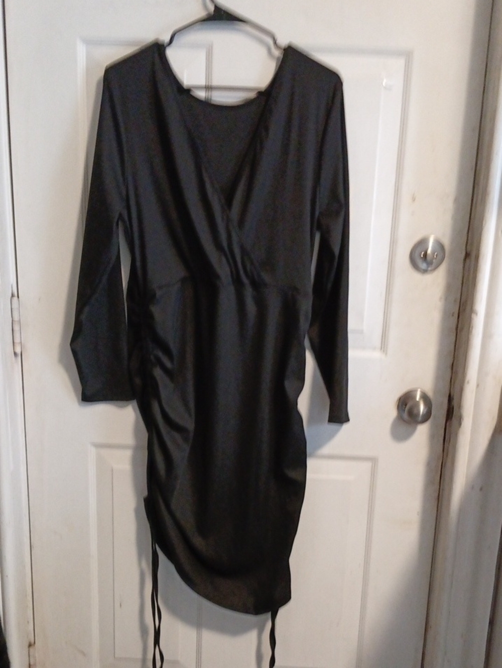 SHEIN Black Wrap-Front Long Sleeve Dress